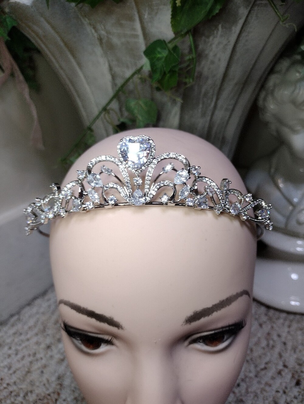 Believe By Brilliance Silver & Heart Shaped Cubic Zirconia Bridal Tiara - Picture 2 of 10